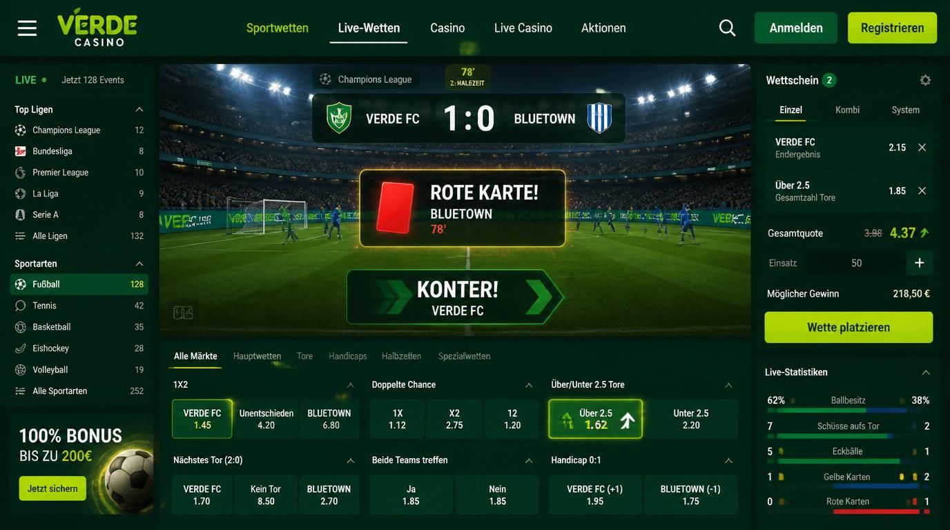 Live-Wetten-Szene mit Fußball und dynamischer Quote