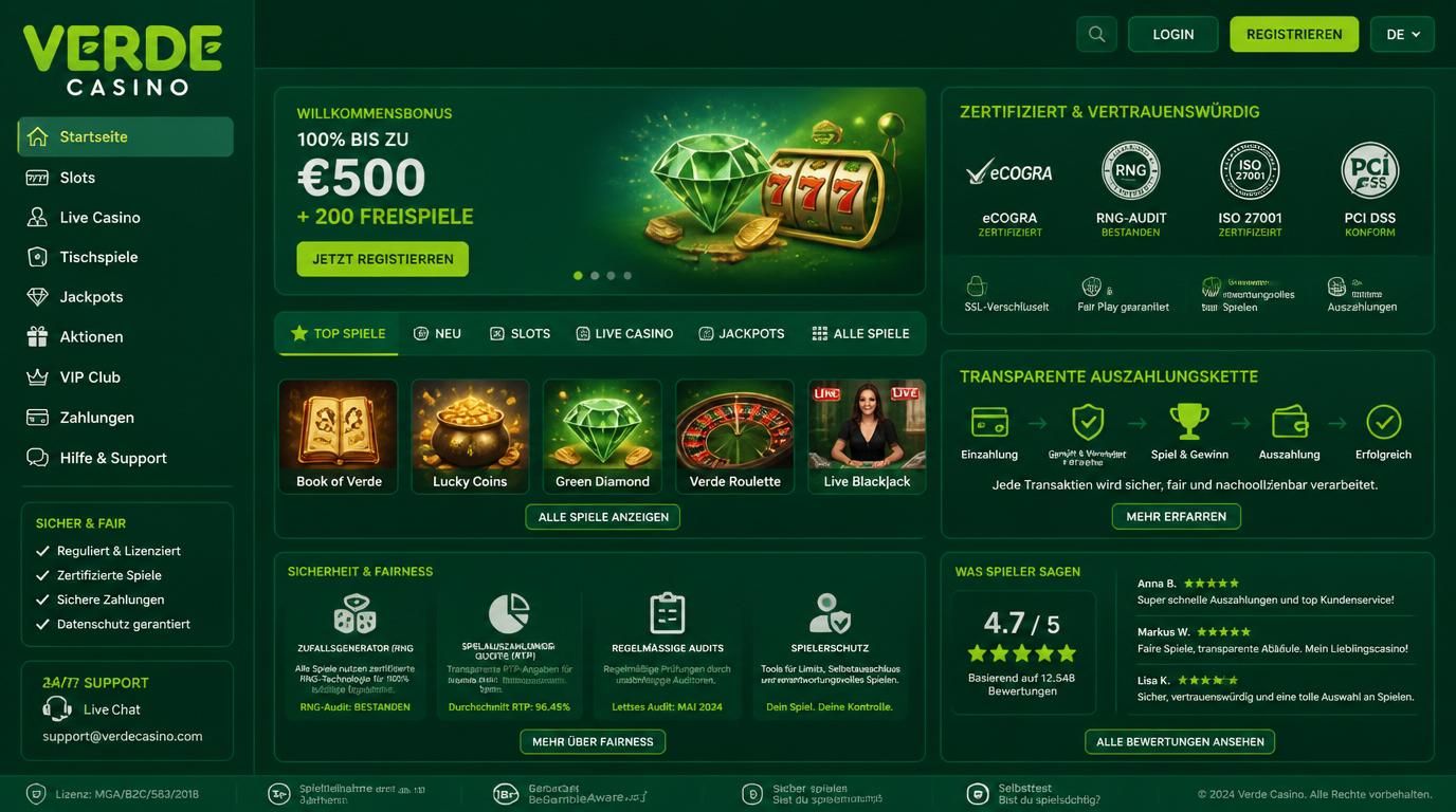 Bild mit Fairnesszertifikaten, Siegeln, Vertrauensdaten in der Casino-UI, zeigt Sicherheit und RNG-Audit.